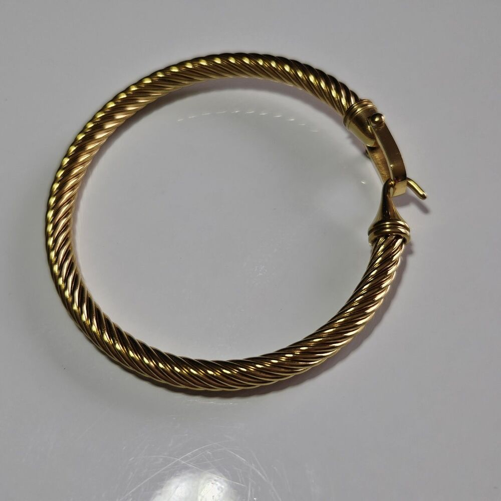 Gold Tone Bangle Bracelet Buckle Hook Closure Twisted Texture Approx 6.5" - Picture 12 of 14